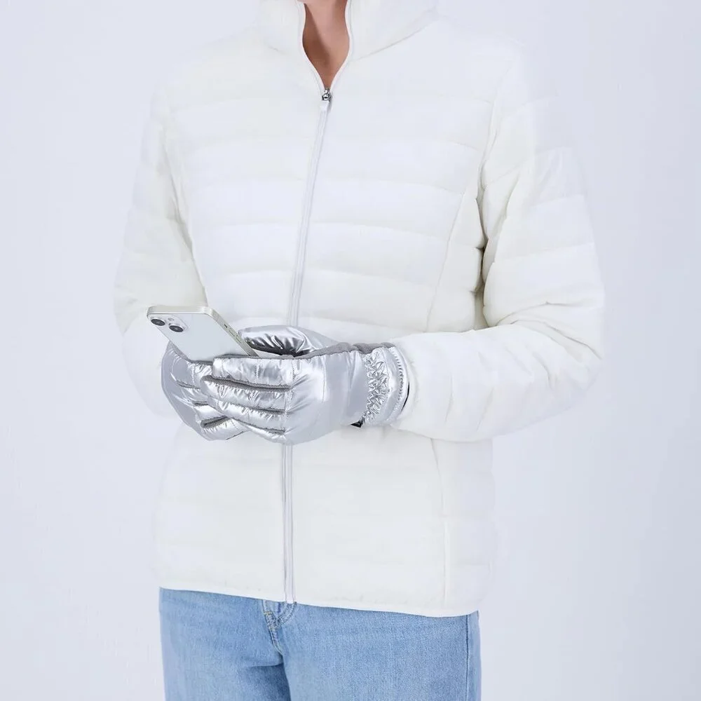 Women's Silver Water Repellent Sleekheat Gloves Touchscreen Iridescent Flip